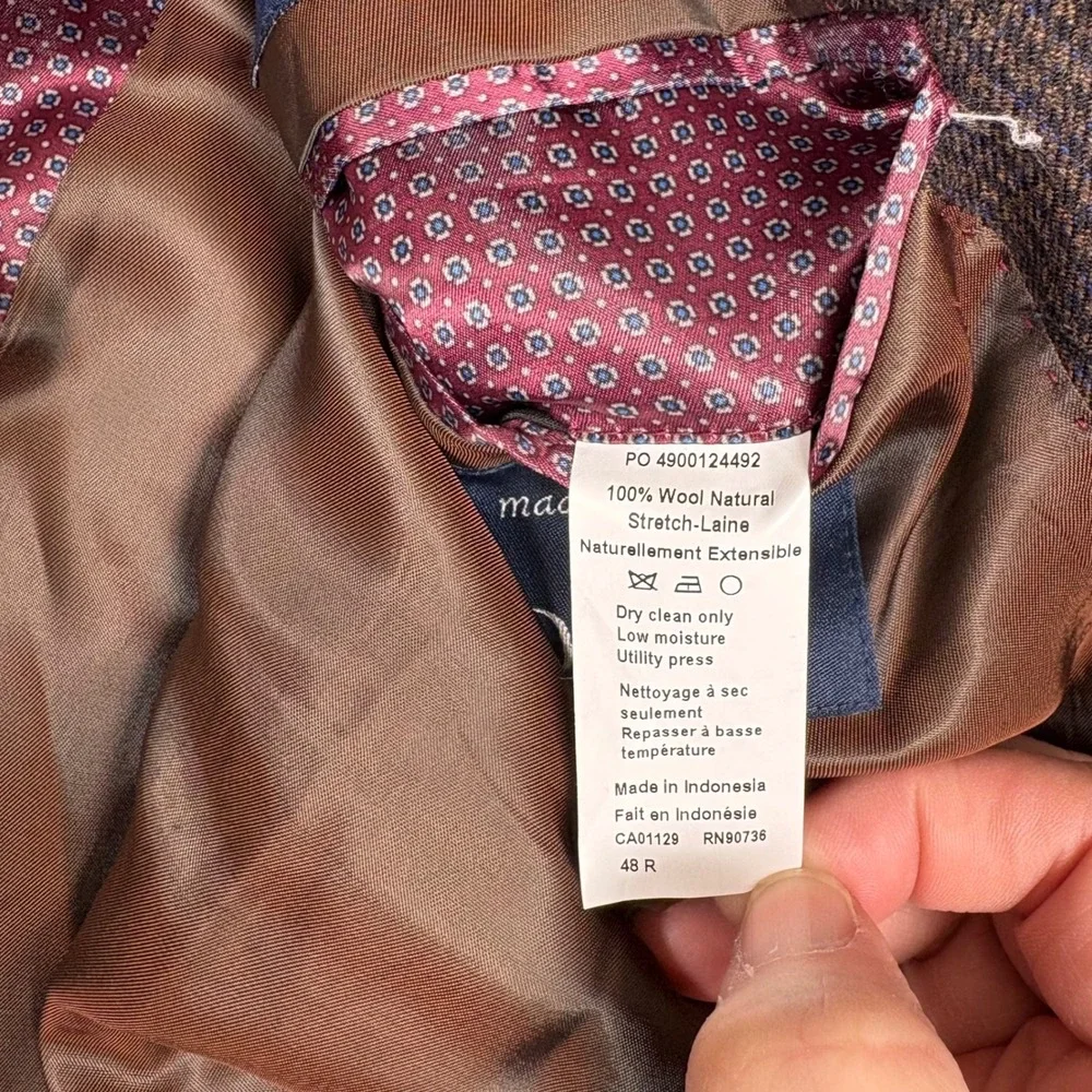 Ralph Lauren Blazer Brown Plaid Wool Size 48R Measures 50 Sport Coat